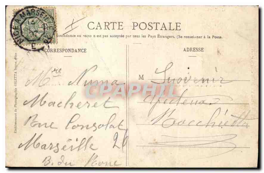 CPA Collection Artistique Souvenir de Nice Vue prise du Chateau Jardins des Palmiers Promenade des A — Rückseite