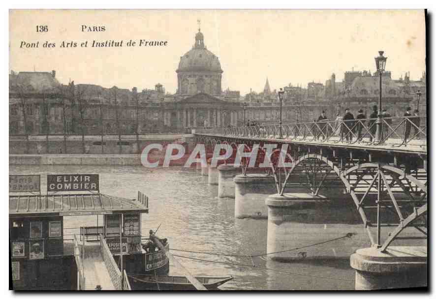 CPA Paris Pont des Arts et Institut de France Elixir Combier Bateau
