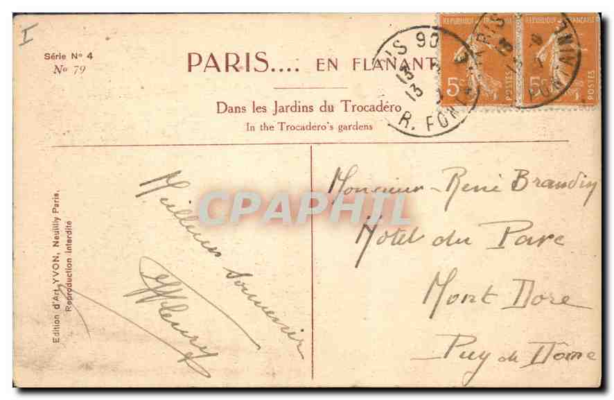 CPA Paris En Flanant Dans les Jardins du Trocadero  — Rückseite