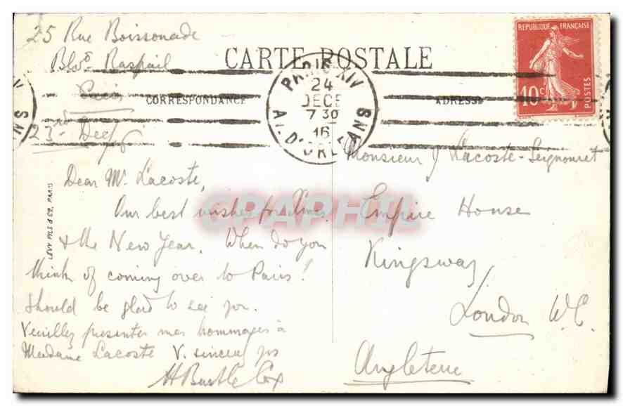 CPA Paris La Madeleine  — Verso