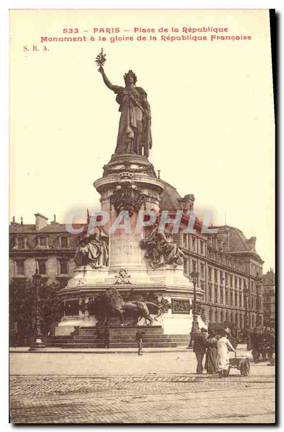 CPA Paris Place de la Republique Monument et la gloire de la Republique Francaise 