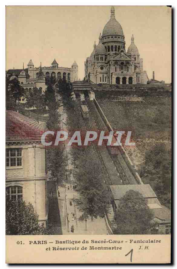 CPA Paris Basilique du Sacre Coeur Funiculaire et Reservoir de Montmartre 