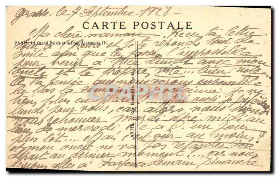 CPA Paris le Grand Palais et le Pont Alexandre III Bateau Publicite Sel Cerebos — Verso