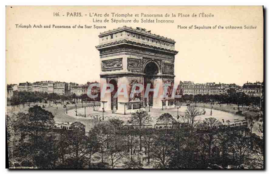 CPA Paris l'Arc de Triomphe et Panorama de la Place de l'Etoile Lieu de Sepulture du Soldat Inconnu 