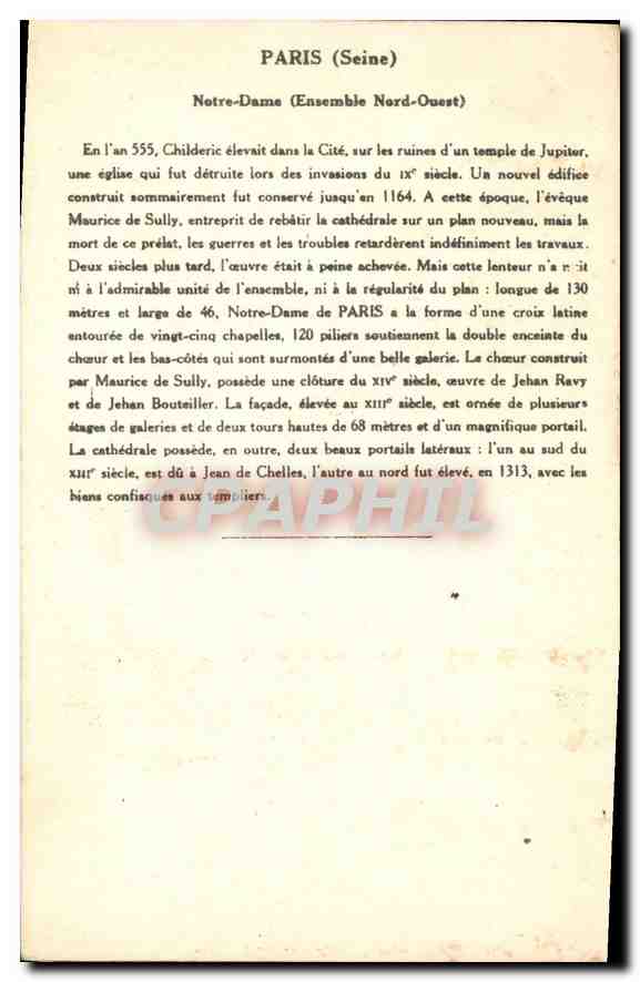 CPA Paris Seine Cathedrale Notre Dame Ensemble Nord Ouest  — Rückseite