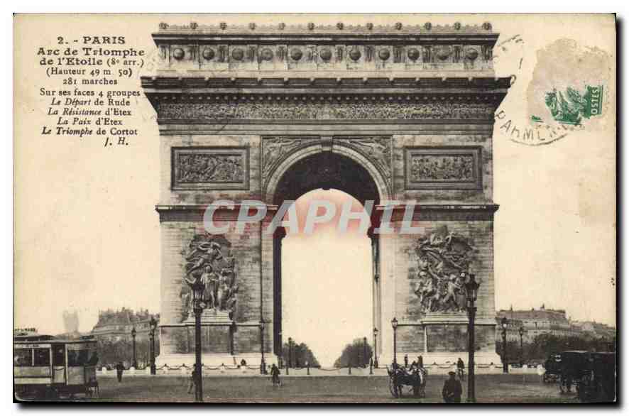 CPA Paris Arc de Triomphe de l'Etoile 8e arr sur ses faces 4 groupes le Depart de Rude la Resistance