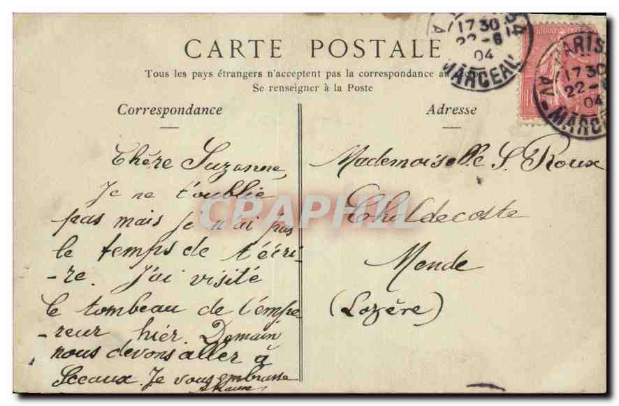 CPA Paris hotel des Invalides le tombeau de Napoleon Ier  — Rückseite