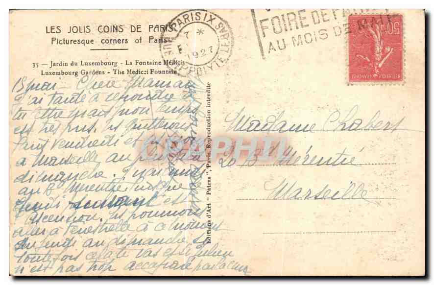 CPA Les Jolis Coins de Paris jardin du Luxembourg la Fontaine Medicis  — Rückseite