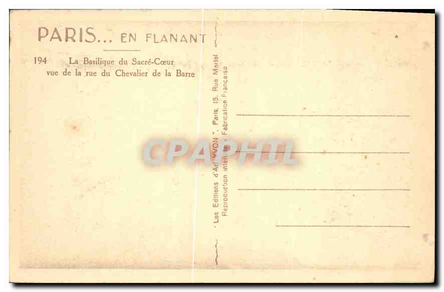 CPA Paris en flanant la Basilique du Sacre Coeur vue de la rue du Chevalier de la Barre  — Rückseite