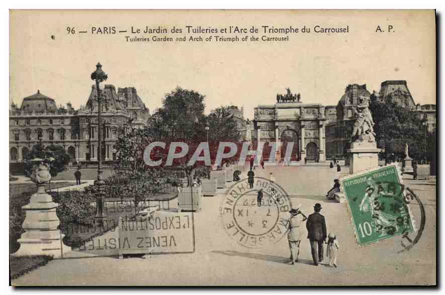 CPA Paris le jardin des Tuileries et l'Arc de Triomphe du Carrousel 