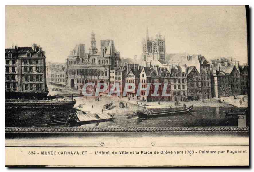 Hôtel-de-Ville et la Place de Grève vers 1760 — Peinture par Raguenet — Musée Carnavalet, n° 324