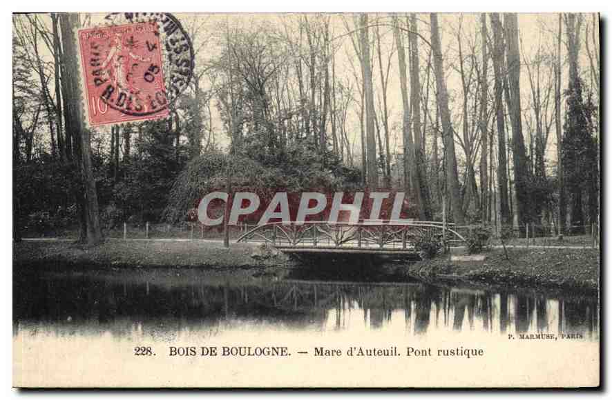 CPA Bois de Boulogne Mare d'Auteuil Pont rustique 