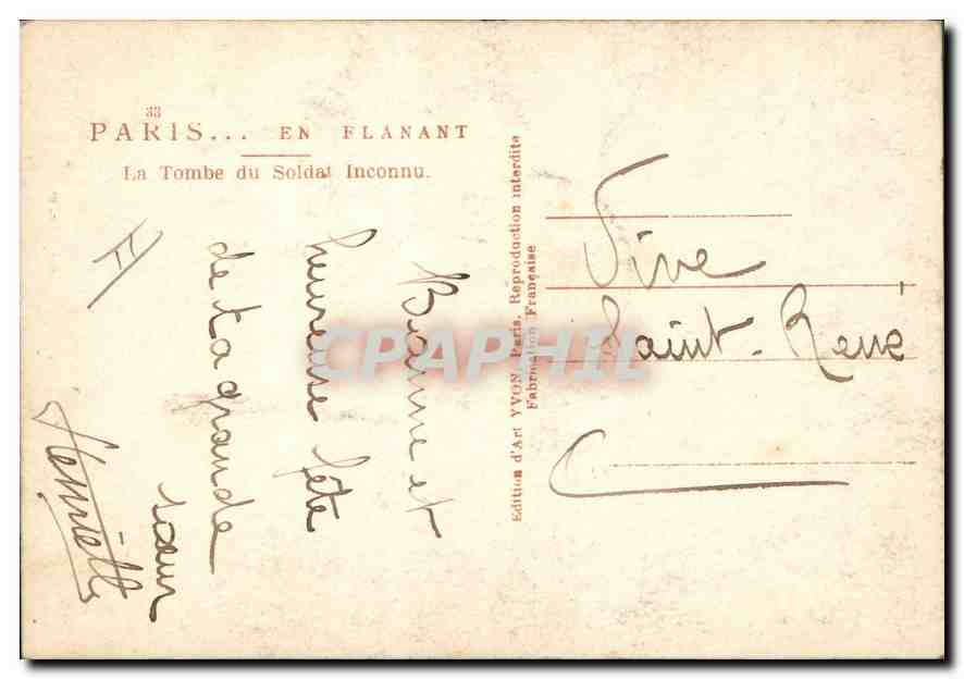CPA Paris en Flanant La Tombe du Soldat Inconnu  — Rückseite