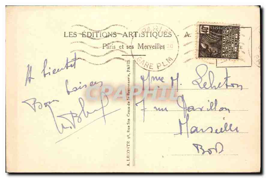 CPA Paris la Madeleine  — Rückseite