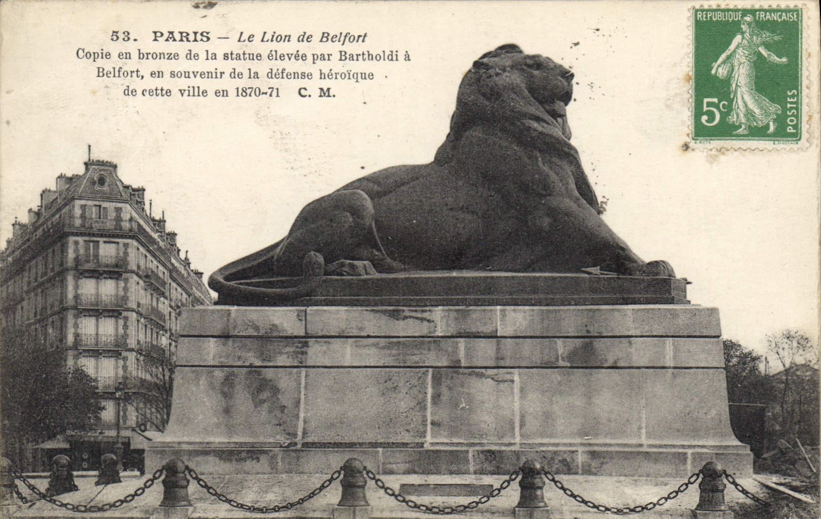 CPA Paris Le Lion de Belfort Copie en bronze de la statue elevee par Bartholdi a Belfort 