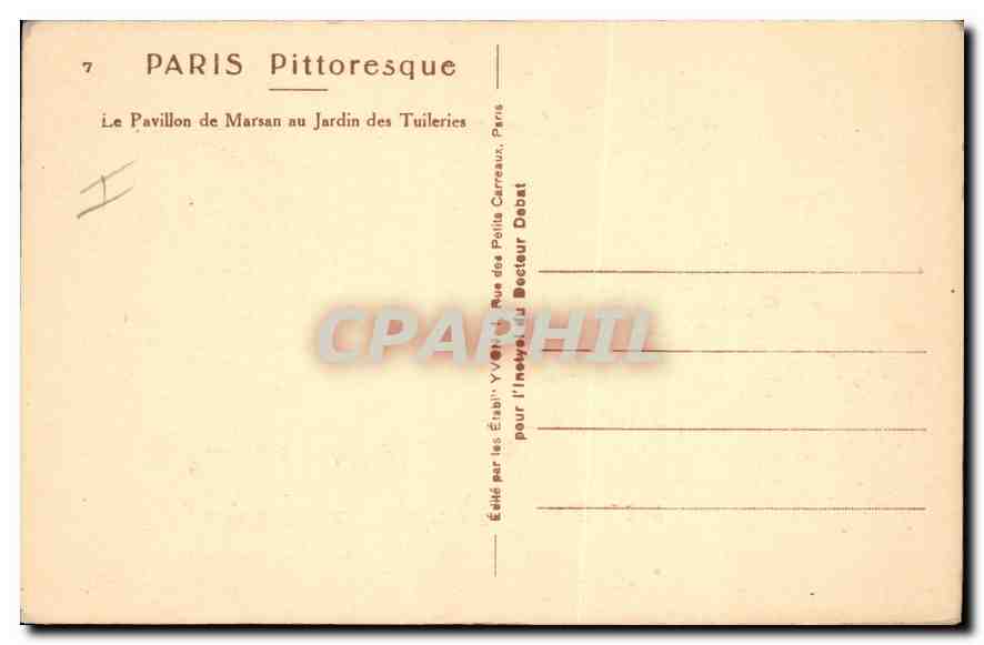 CPA Paris Pittoresque Le Pavillon de Marsan au Jardin des Tuileries  — Rückseite