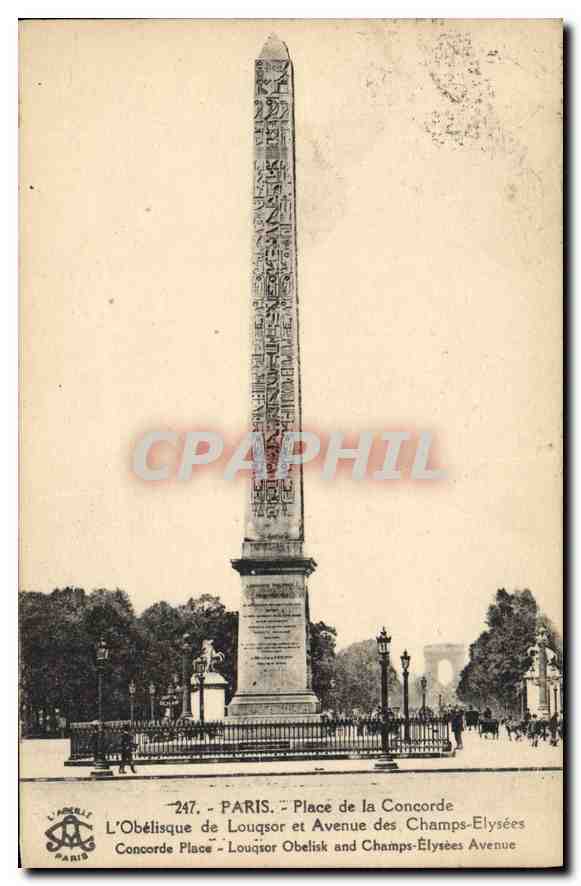CPA Paris Place de la Concorde L'Obelisque de Louqsor et Avenue des Champs Elysees 
