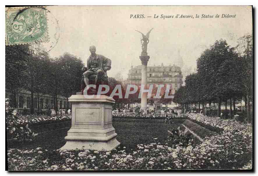 CPA Paris Le Square d'Anvers la Statue de Diderot 