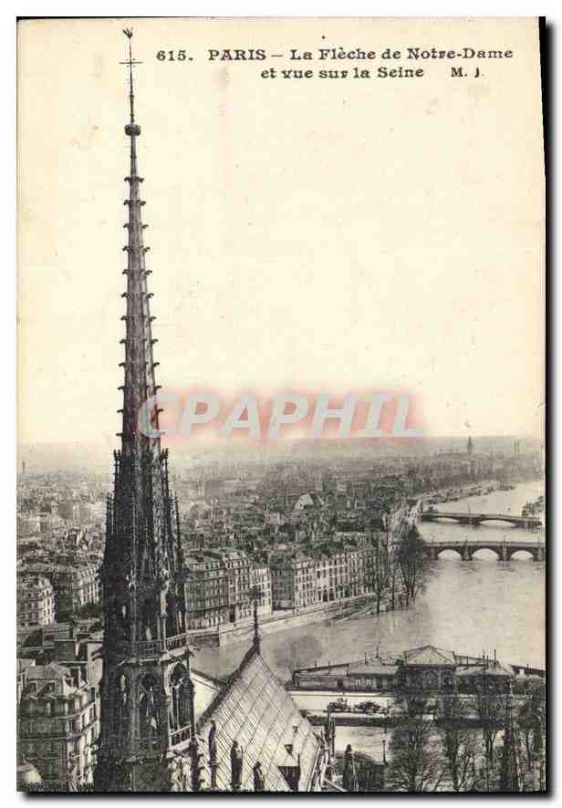 CPA Paris Le Fleche de Notre Dame et vue sur la Seine 