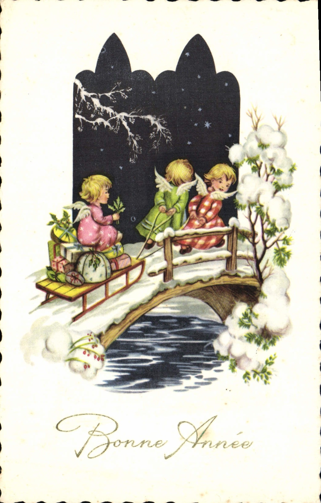 CPA Bonne Annee Enfant Luge