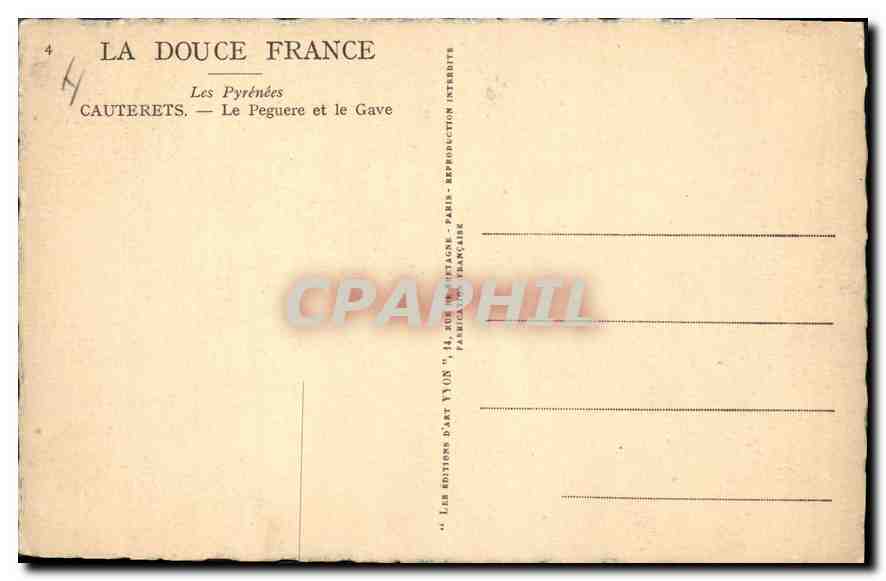 CPA La Douce France Les Pyrenees Cauterets Le Peguere et le Gave  — Rückseite