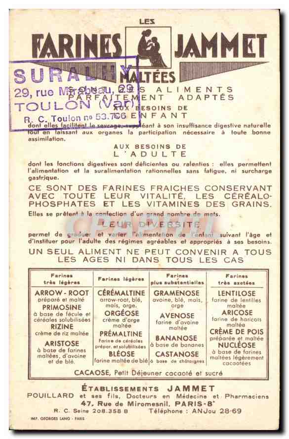 CPA Les Vieilles Provinces de France Le Limousin Farines Jammet — Rückseite