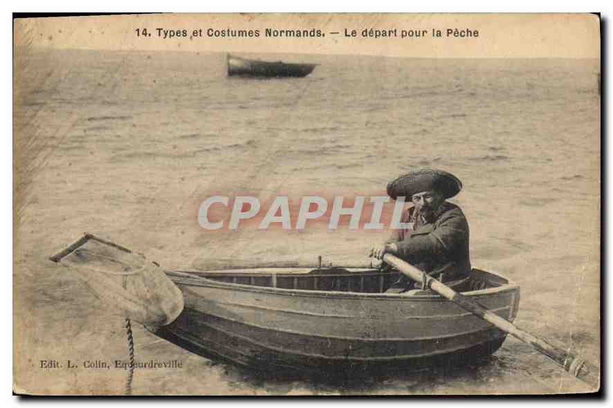 CPA Types et Costumes Normands Le depart pour la Peche 