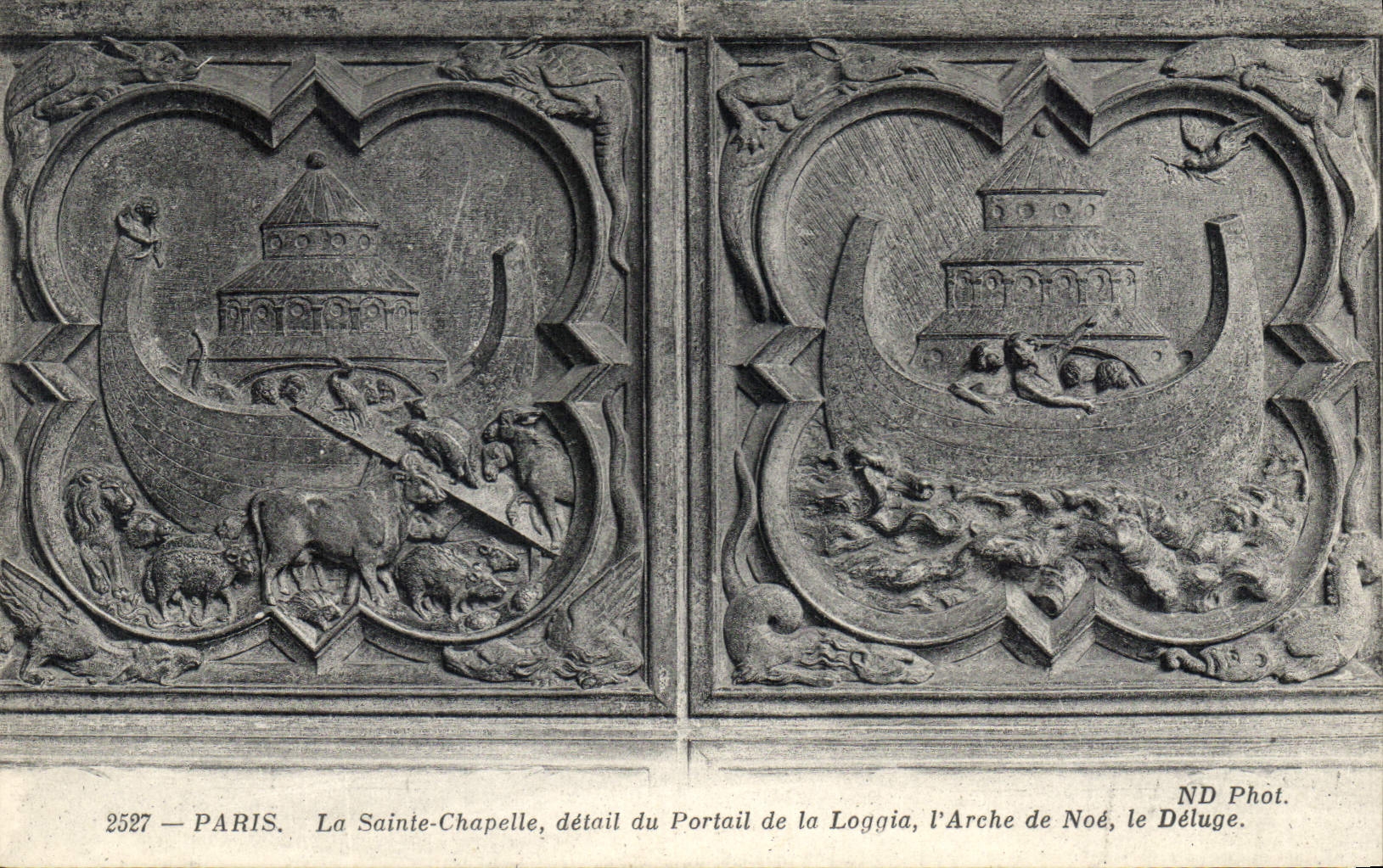 CPA Paris La Seinte Chapelle detail du Portail de la Loggia de Noe le Deluge 