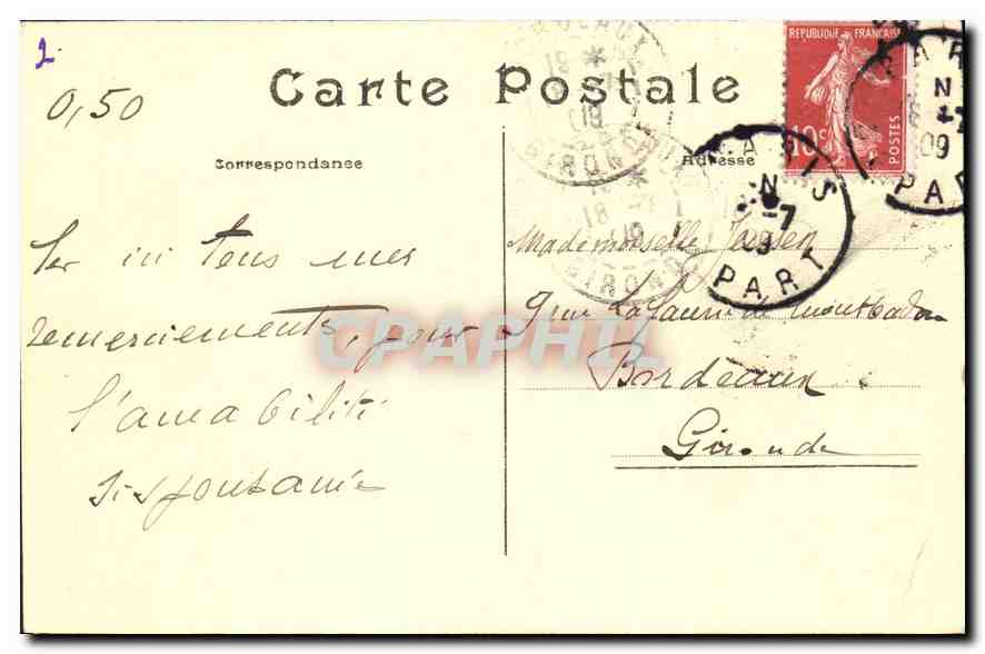 CPA Le Bois de Boulogne La Cascade  — Rückseite