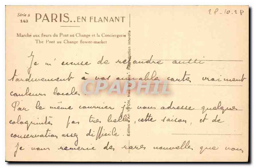 CPA Paris en Flanant Marche aux fleurs du Pont au Change et la Conciergerie  — Verso