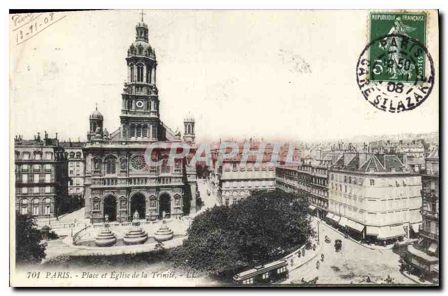 CPA Paris Place et Eglise de la Trinite 