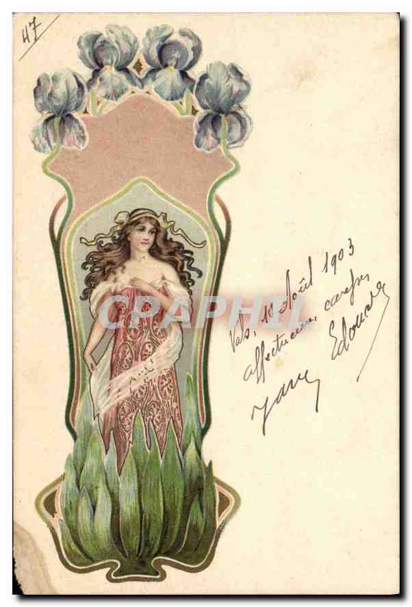 Femme dans un cadre floral — style Art Nouveau — éditeur inconnu, n° 47