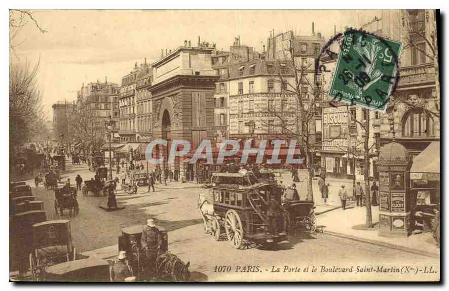 CPA Paris La Porte et le Boulevard Saint Martin X 