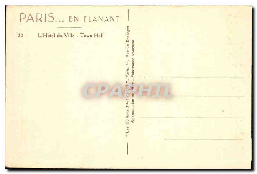 CPA Paris en Flanant L'Hotel de Ville  — Rückseite
