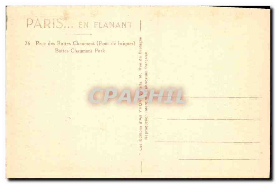 CPA Paris en Flanant Parc des Buttes Chaumont  — Rückseite