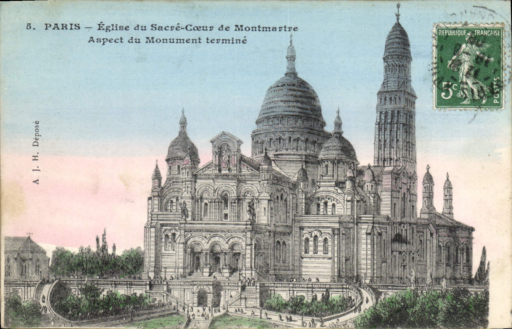 Paris — Église du Sacré-Cœur de Montmartre — Aspect du Monument terminé — A. J. H. Déposé