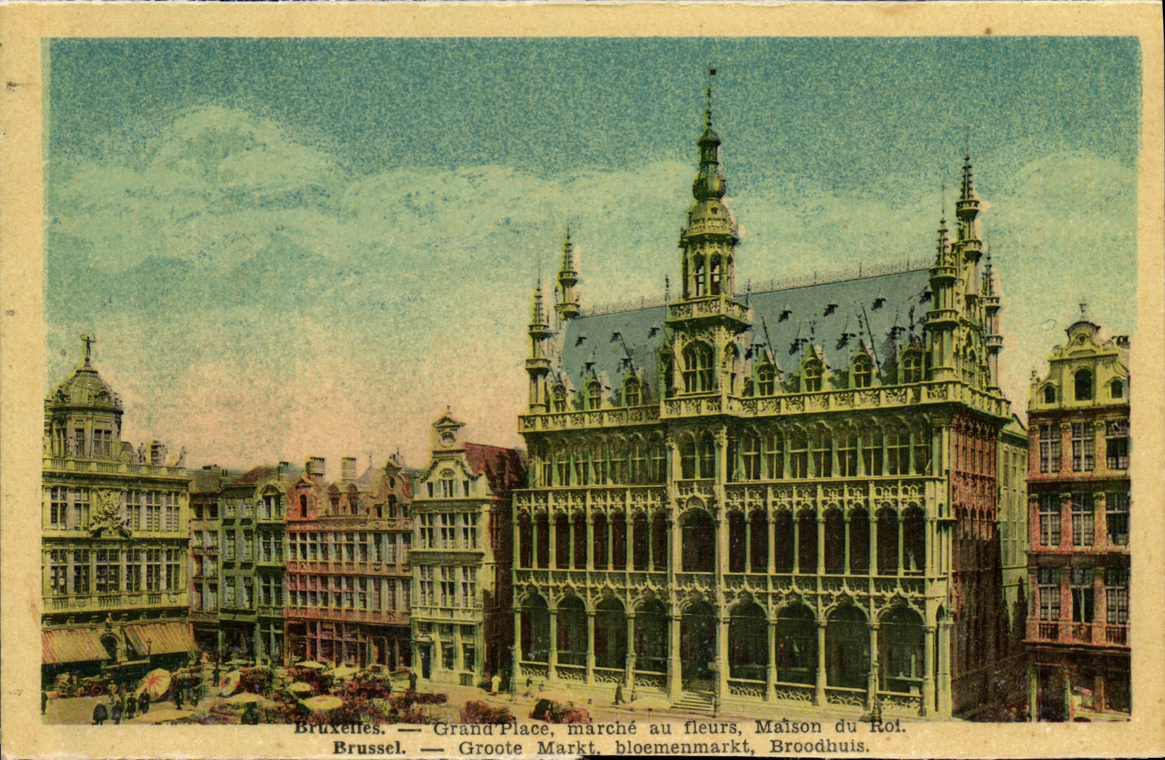 Bruxelles — Grand Place, marché au fleurs, Maison du Roi