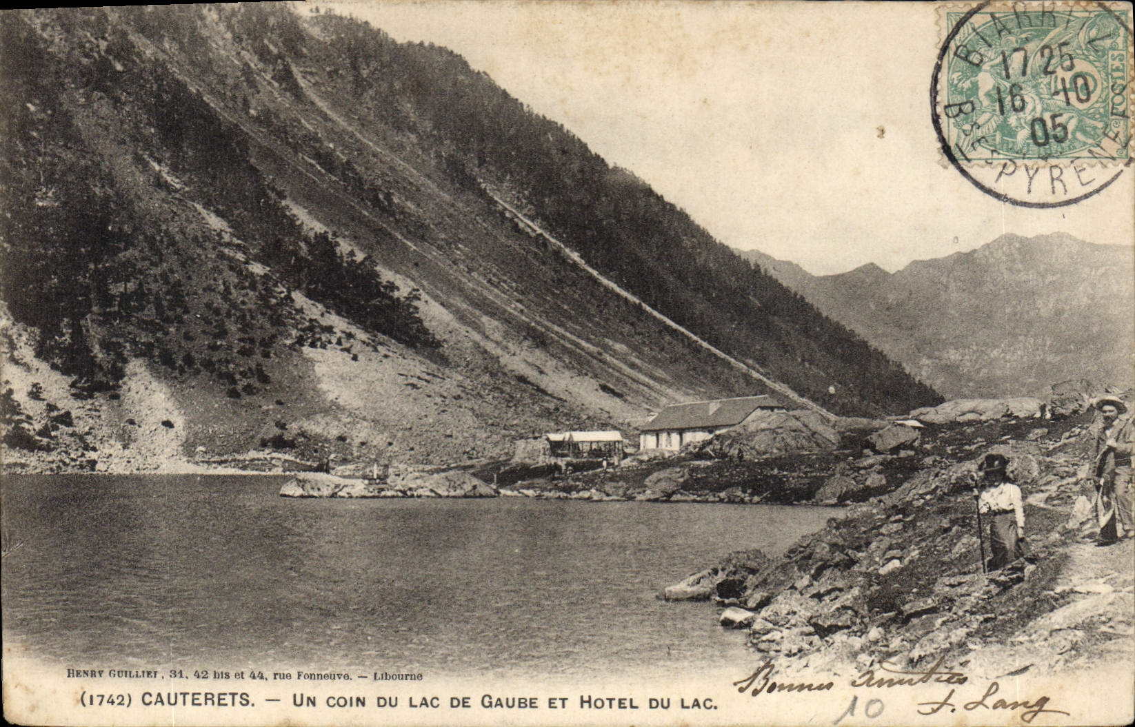 Cauterets — Un coin du lac de Gaube et hôtel du lac — Henry Guillier, 34, 42 bis et 44, rue Fonneuve, Libourne (1742)