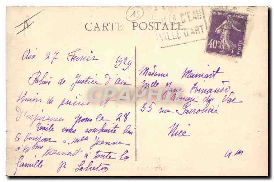 AIX-en-PROVENCE — Das Palais de Justice — Ausgabe Paul Maurel-Aix — Rückseite