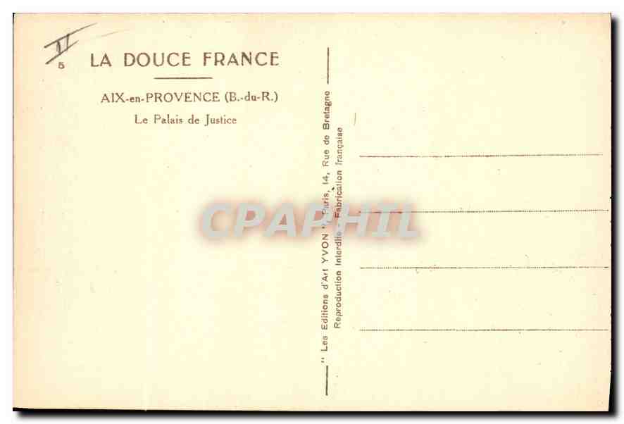 Palast der Gerechtigkeit — Aix-en-Provence — Éditions d'Art Yvon — Rückseite