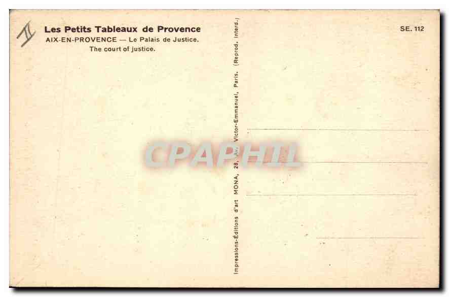 Aix-en-Provence — Le Palais de Justice — Éditeur Móna, série SE.112 — Verso