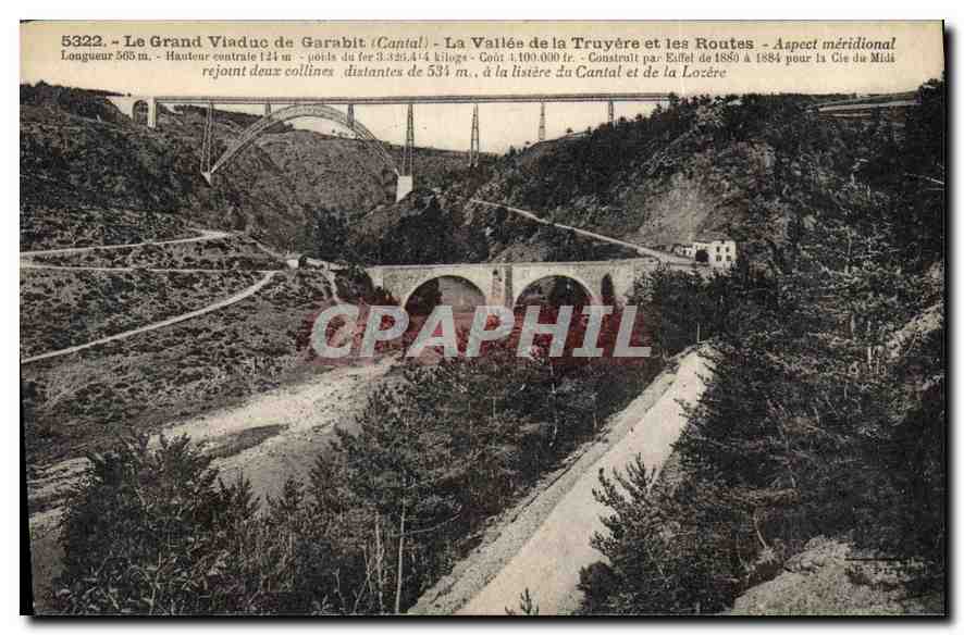 CPA Le Grand Viaduc de Garabit Cantal La Vallee de la Truyere et les Routes 