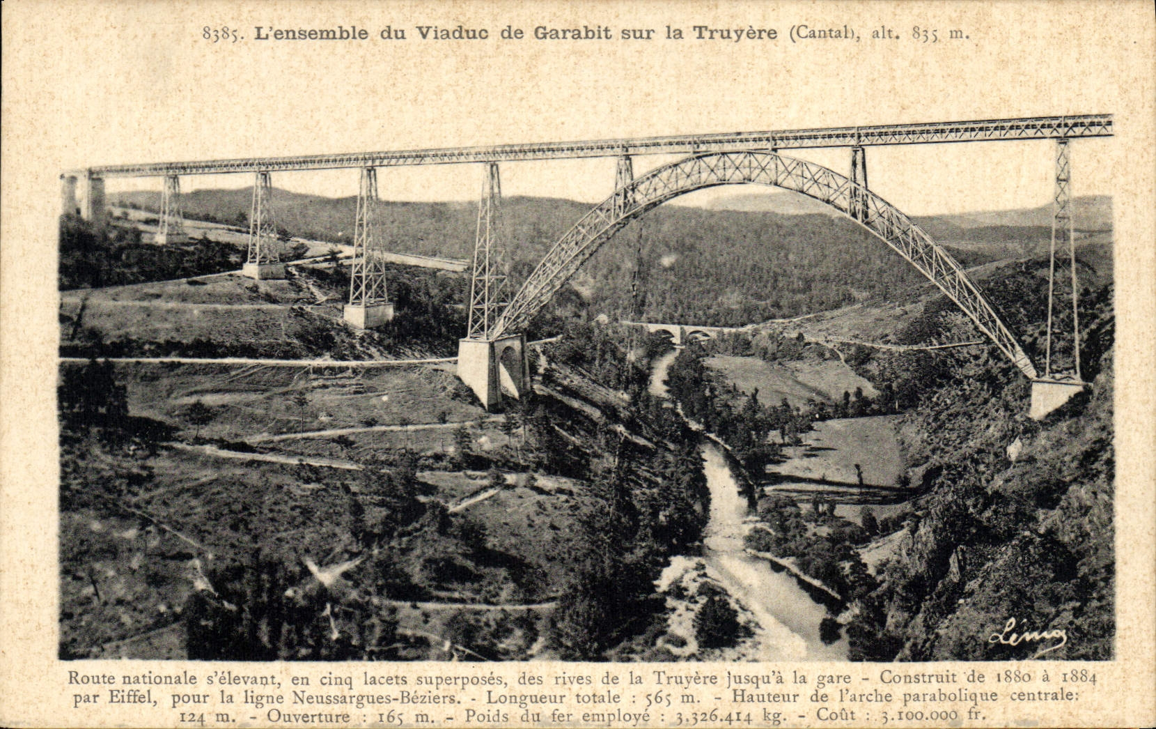 Viaduc de Garabit sur la Truyère (Cantal) — Vue panoramique — Léon Martel, n° 8385
