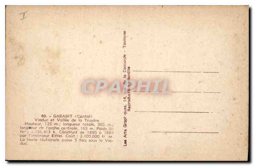 CPA Garabit Cantal Viaduc et Vallee de la Truyere  — Rückseite