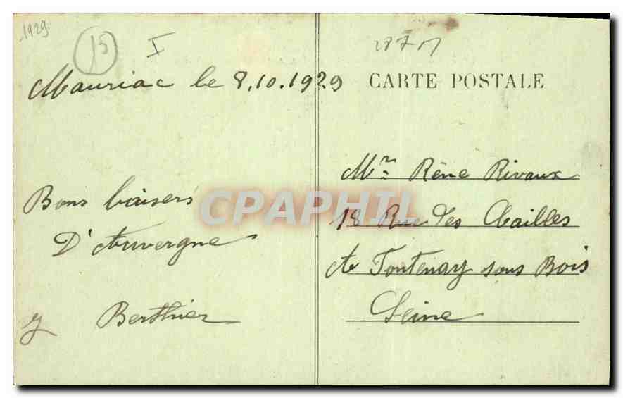 CPA L'Auvergne Le Plomb du Cantal vu de la Route du Lioran a Vic sur Cere  — Rückseite