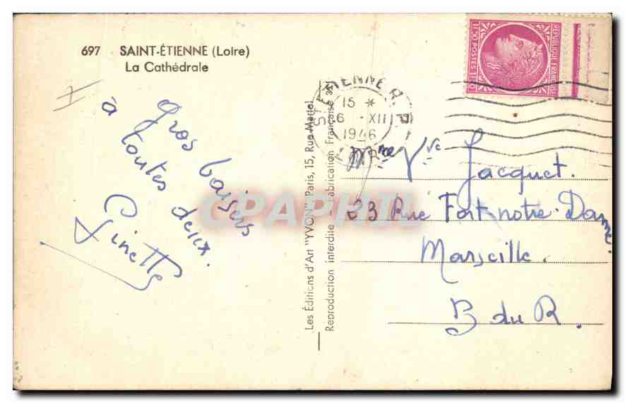 CPA Saint Etienne Loire La Cathedrale  — Rückseite