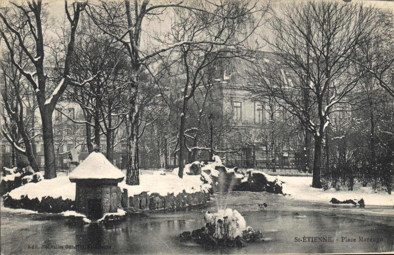 St-ÉTIENNE - Place Marengo - Winter View with Fountain and Frozen Pond