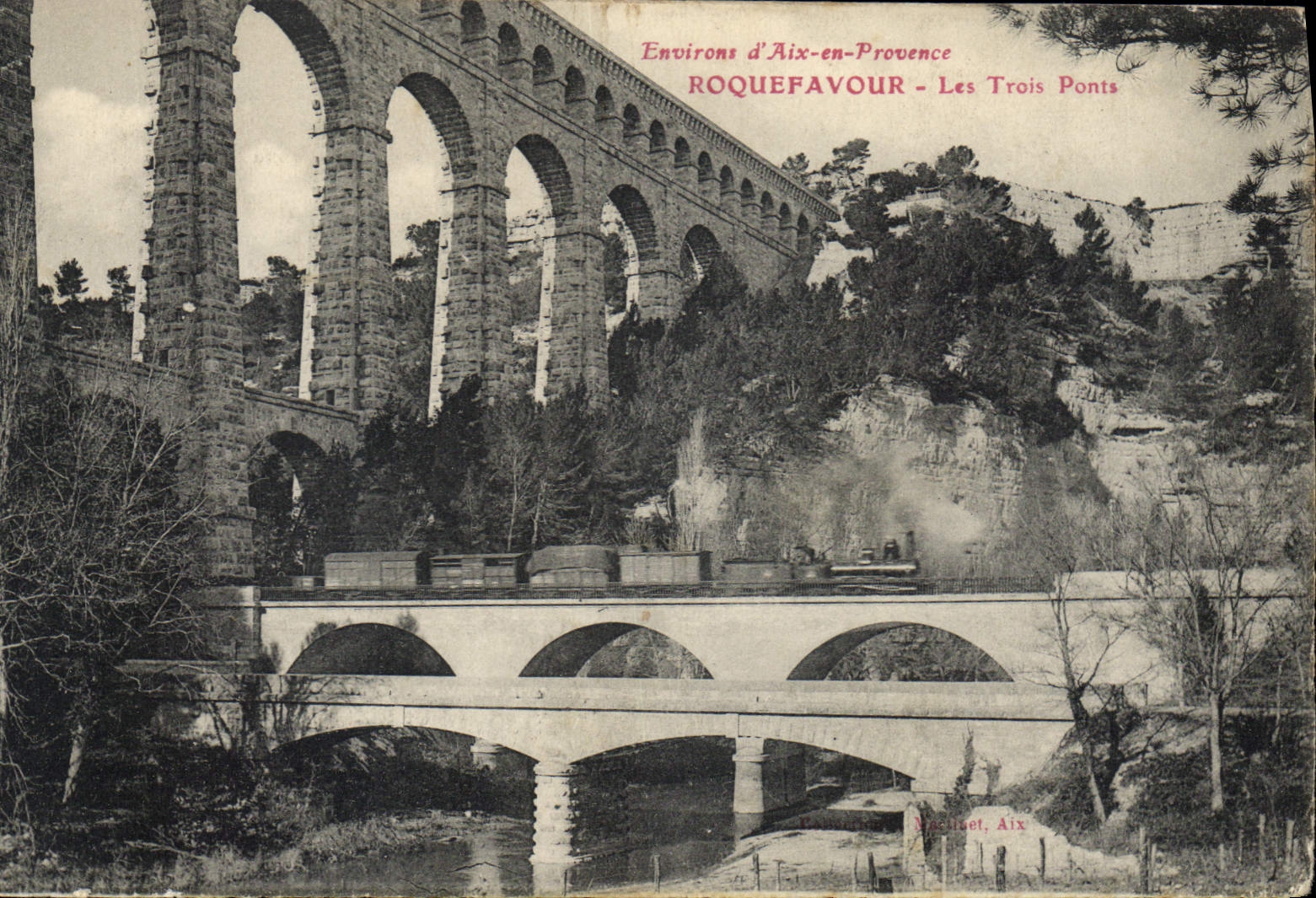 CPA Environs d'Aix en Provence Roquefavour Les Trois Ponts Train a vapeur