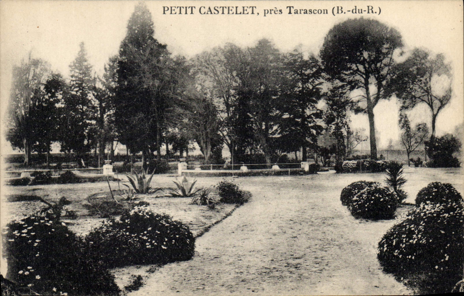 Petit Castelet, près Tarascon (B.-du-R.) — jardin avec allées et arbres — éditeur non identifié - Recto