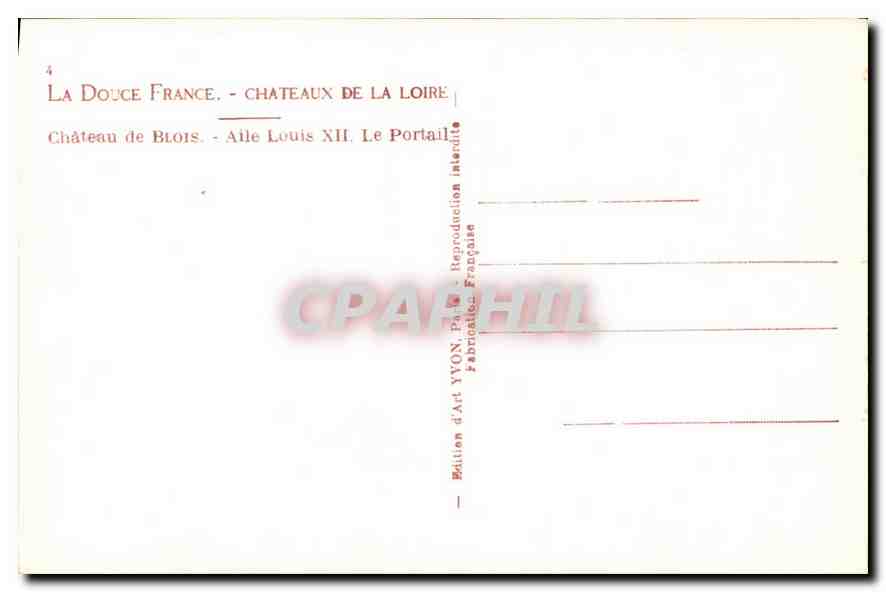 CPA Chateau de Blois Aile Louis XII Le Portail  — Back